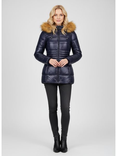 Dámska lesklá prešívaná bunda tmavomodrá