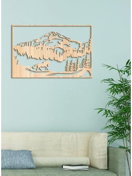 Drevený obraz Horská scenéria s koňom