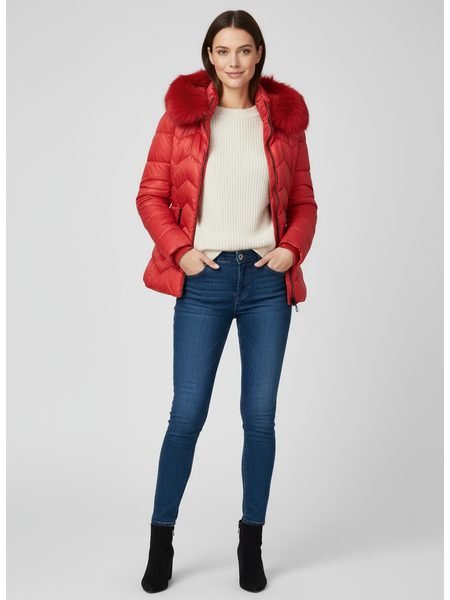 Dámska prešívaná zimná bunda červená