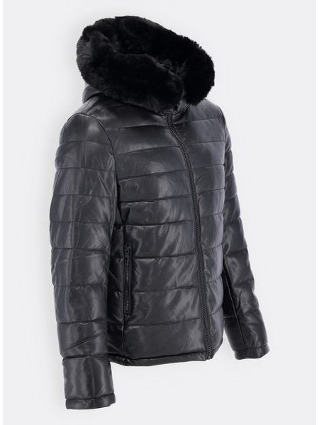 Pánska koženková zimná bunda čierna