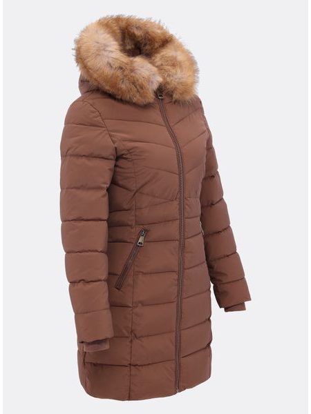 Dámská prošívaná zimní bunda s kapucí hnědá