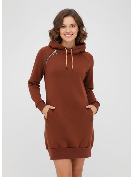 Dámska predĺžená mikina s kapucňou hnedá