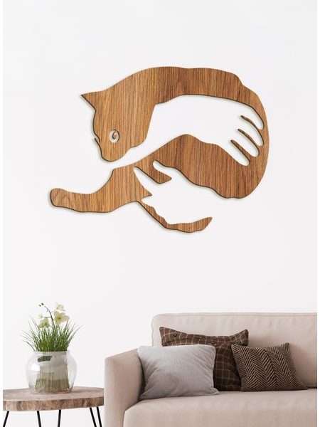 Dřevěný nástěnný obraz kočky v náručí