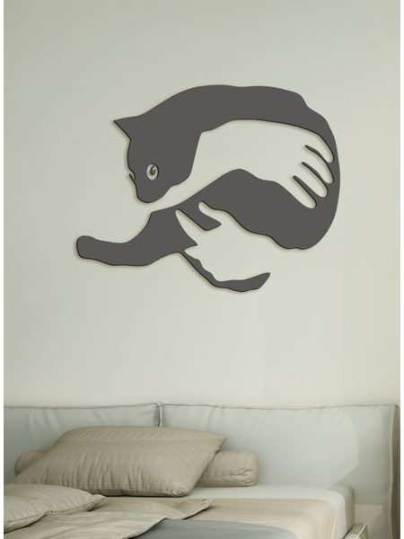 Dřevěný nástěnný obraz kočky v náručí