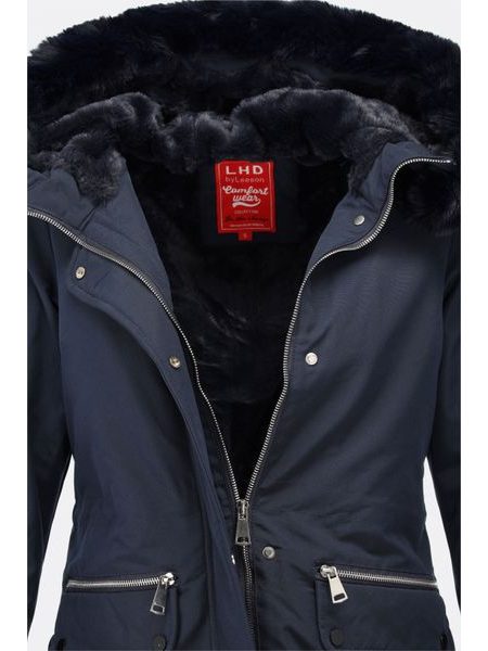 Dámska zimná bunda s kapucňou tmavomodrá