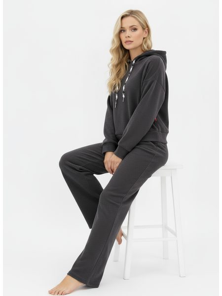 Dámska rebrovaná tepláková súprava s kapucňou grafitová