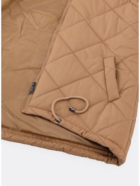 Dámská prošívaná vesta s kapucí pískovcově hnědá