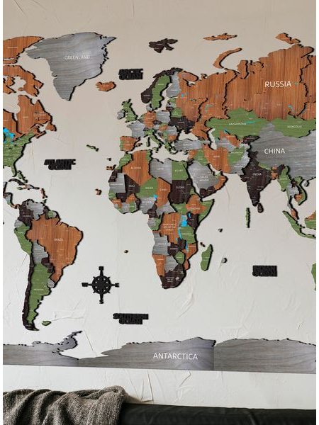 3D mapa sveta dekor dreva