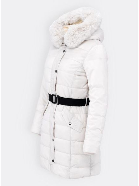 Dámska prešívaná zimná bunda s opaskom biela