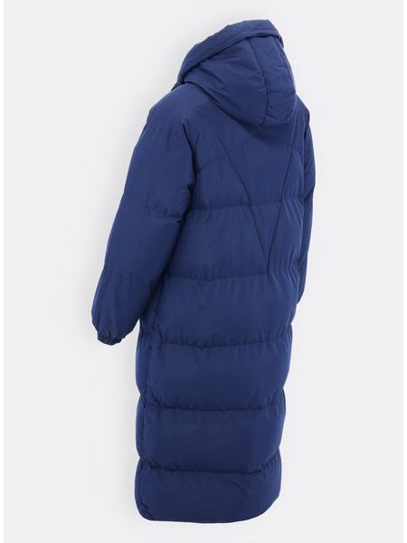 Dámská dlouhá zimní bunda s kapucí tmavě modrá