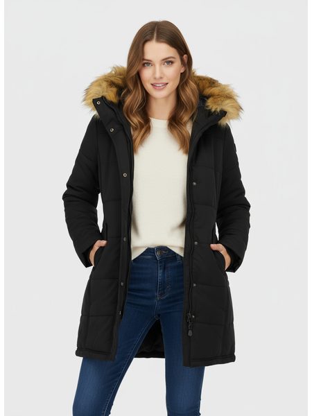 Dámská zimní bunda s kožešinovou podšívkou černá
