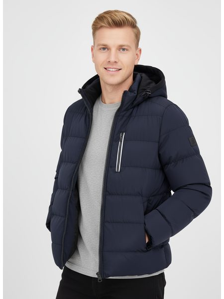 Pánská prošívaná bunda s kapucí tmavě modrá