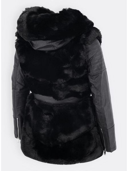 Dámská koženková bunda s kožešinou černá