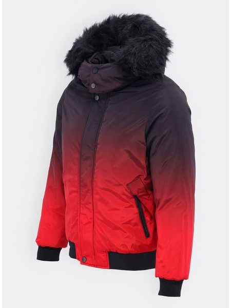 Pánska zimná bunda s kožušinou čierno-červená