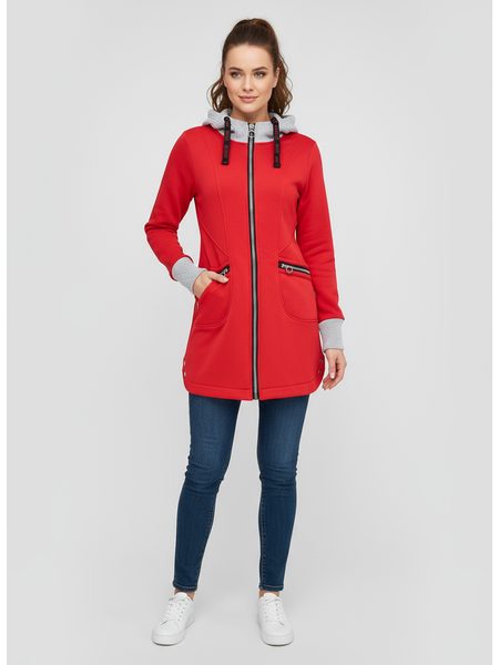 Dámska mikina s pletenou kapucňou červená