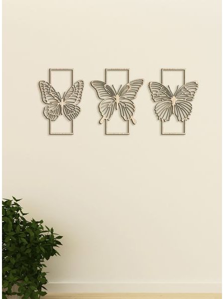 Trojdielna drevená dekorácia MOTÝLE