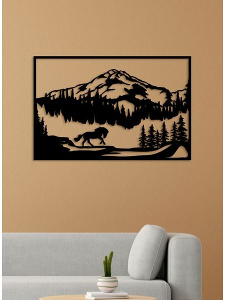 Drevený obraz Horská scenéria s koňom