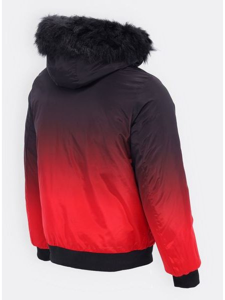 Pánska zimná bunda s kožušinou čierno-červená