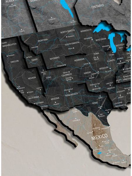 Drevená 3D mapa sveta s efektom kameňa