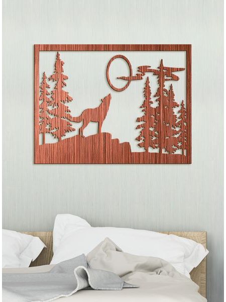 Dřevěný obrázek na stěně vlk