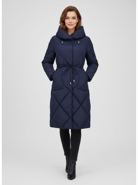 Dámská dlouhá prošívaná bunda s kapucí tmavě modrá