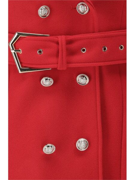 Dámský kabát se stylovým páskem červený