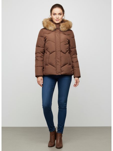Dámská krátká prošívaná bunda hnědá