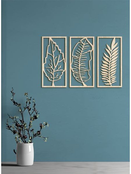 Trojdielny Drevený obraz Listy