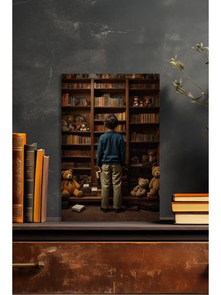 Obraz na stenu - Chlapec pred knižnicou