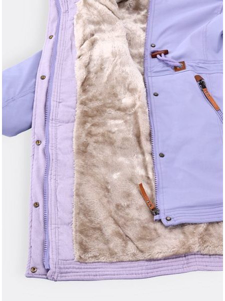 Dámská zimní bunda s kožešinovou podšívkou světle fialová