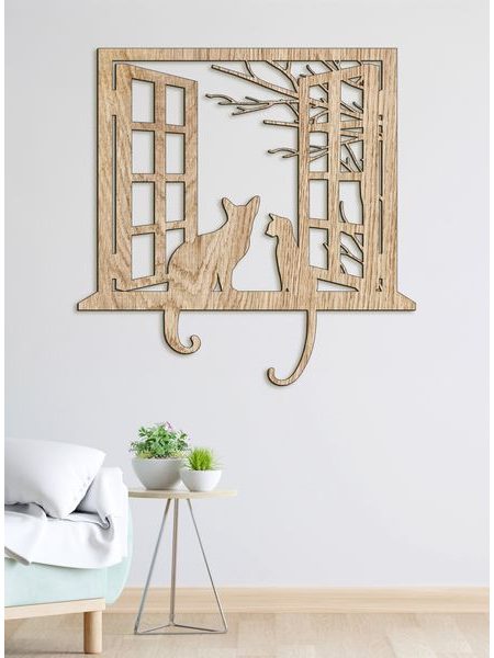 Drevená dekorácia mačky