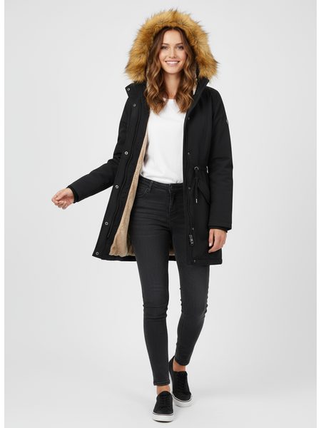 Dámska zimná bunda s kožušinou čierna