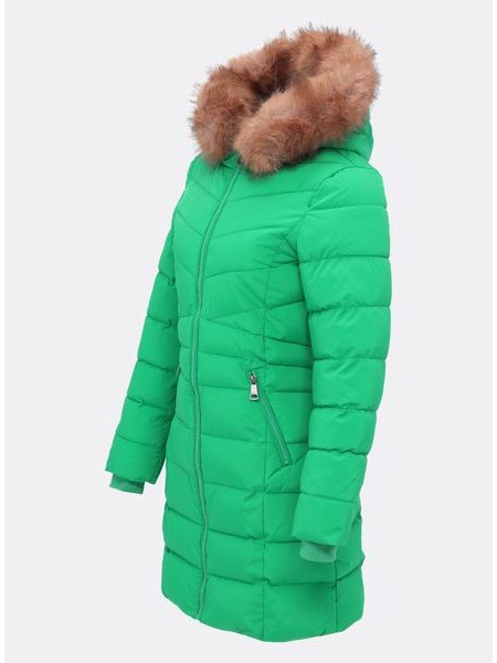 Dámska prešívaná zimná bunda s kapucňou zelená