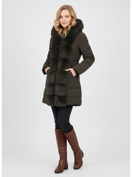 Dámska prešívaná bunda s opaskom tmavozelená