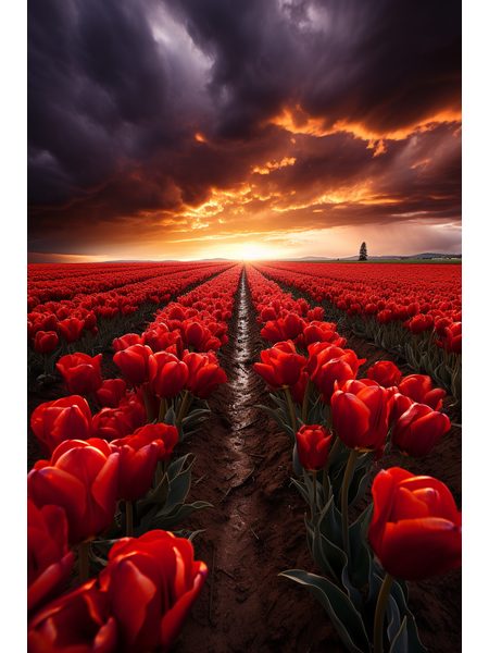 Záhon červených tulipánov