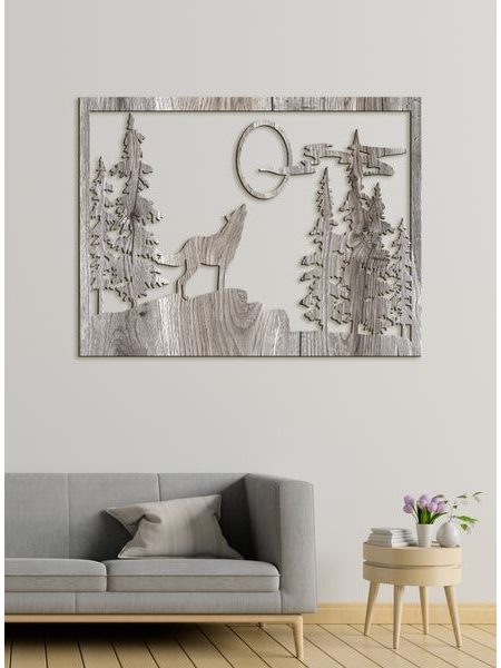 Dřevěný obrázek na stěně vlk