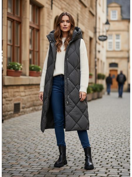 Dámska dlhá prešívaná vesta tmavozelená