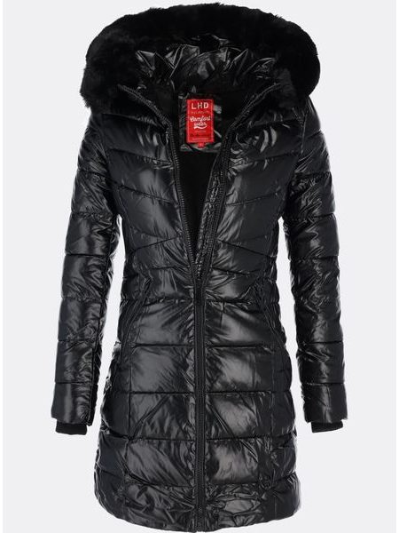 Dámska lesklá zimná bunda s kapucňou čierna