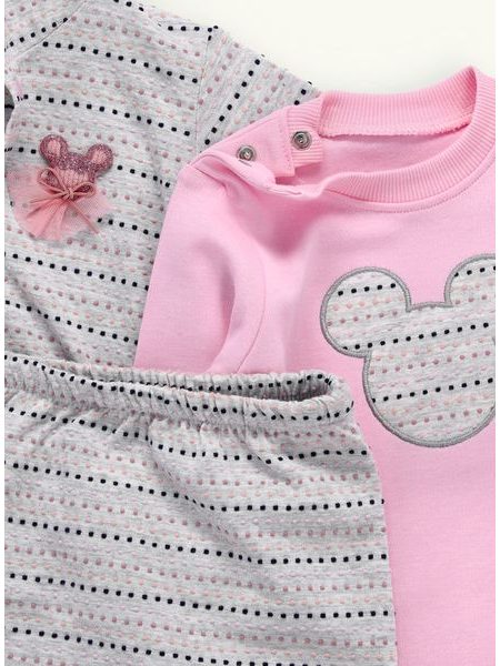 Dojčenská bodkovaná tepláková súprava sivo-ružová