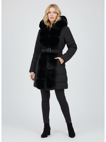 Dámska prešívaná bunda s opaskom čierna