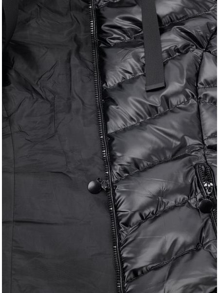 Dámská prošívaná bunda s kožešinou černá
