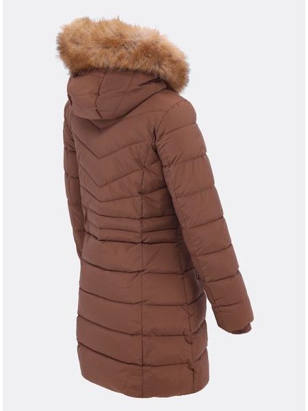 Dámska prešívaná zimná bunda s kapucňou hnedá