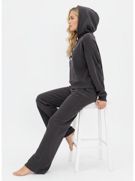 Dámska rebrovaná tepláková súprava s kapucňou grafitová