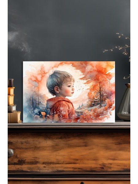 Chlapec v zázračnej krajine akvarel