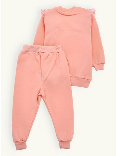 Detská súprava s čipkou broskyňová