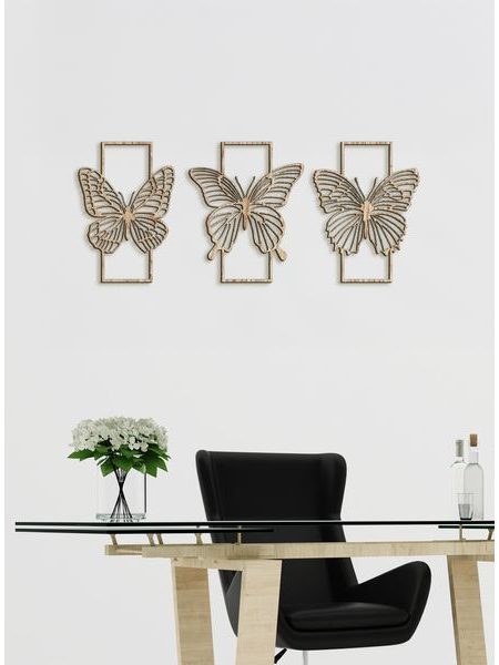 Trojdielna drevená dekorácia MOTÝLE