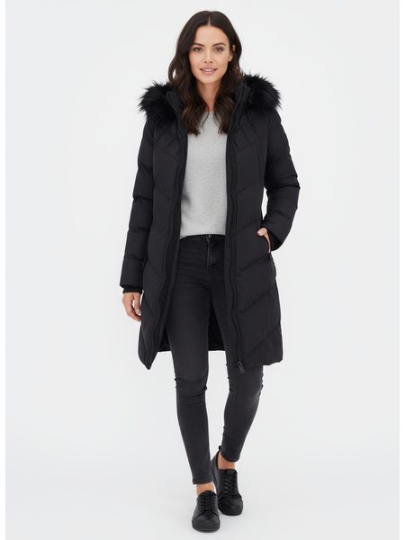 Dámska prešívaná bunda s kožušinou čierna