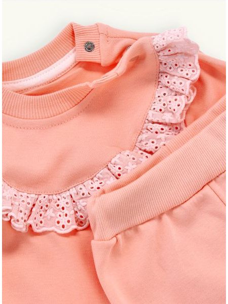 Detská súprava s čipkou broskyňová