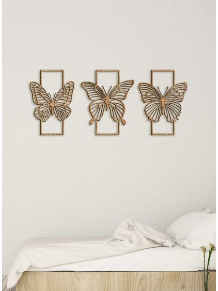 Trojdielna drevená dekorácia MOTÝLE