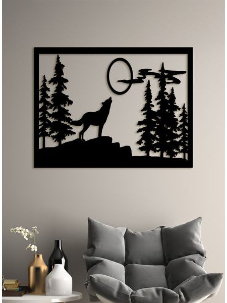 Dřevěný obrázek na stěně vlk